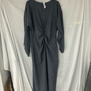 ASOS long sleeve maxi dress with ruching detail in washed navy